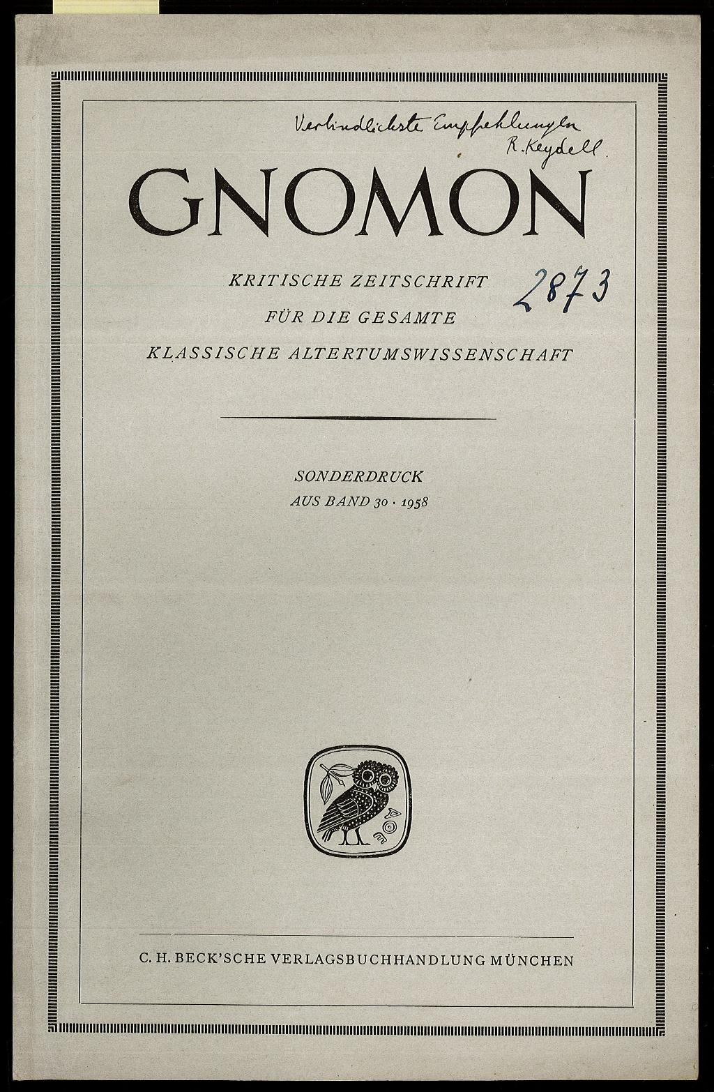 GNOMON-KRITISCHE ZEITSCHRIFT FUR DIE GESAMTE KLASSISCHE ALTERTUMSWISSENSCHAFT