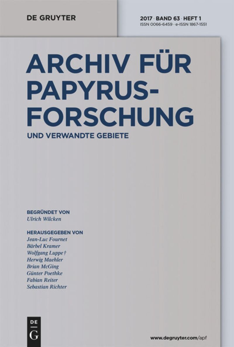 ARCHIV FUR PAPYRUSFORSCHUNG UND VERWANDTE GEBIETE