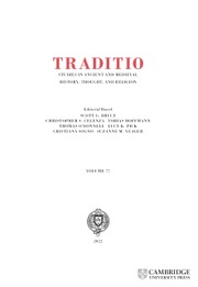 TRADITIO-STUDIES IN ANCIENT AND MEDIEVAL HISTORY THOUGHT AND RELIGION
