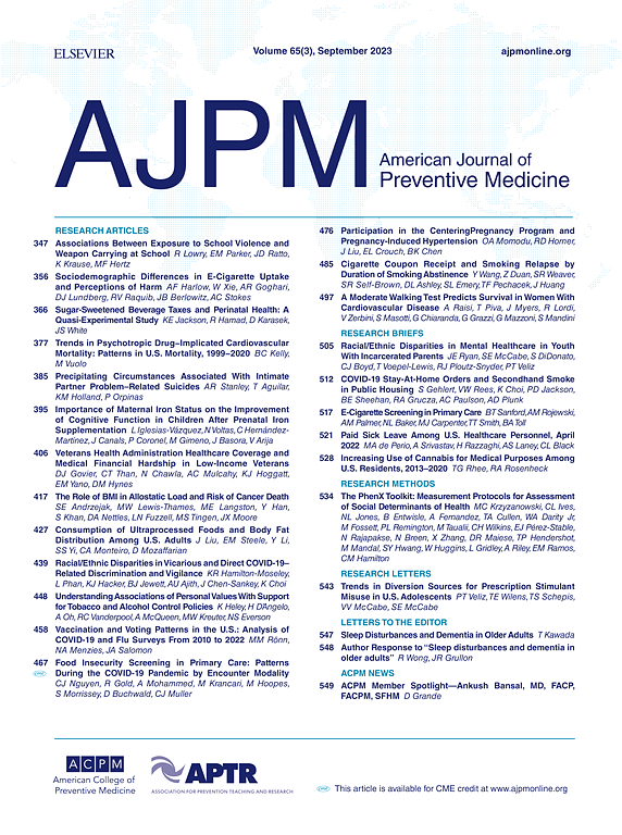 AMERICAN JOURNAL OF PREVENTIVE MEDICINE