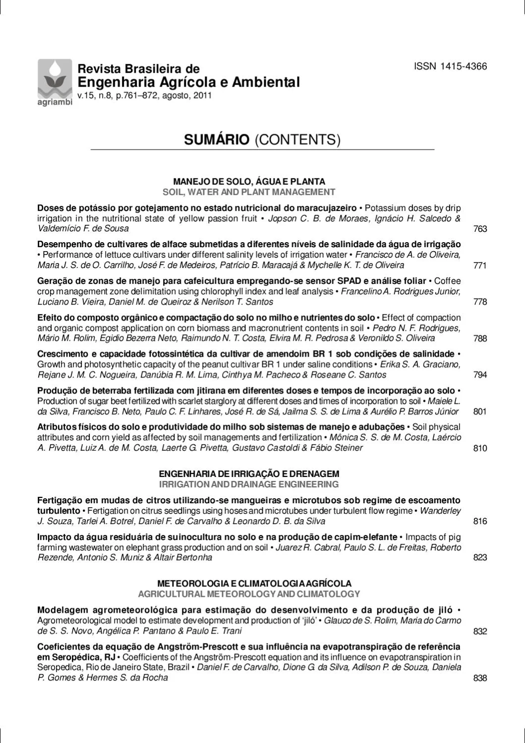 REVISTA BRASILEIRA DE ENGENHARIA AGRICOLA E AMBIENTAL