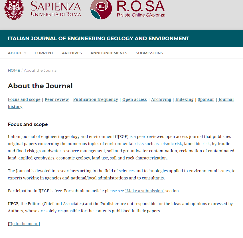 Italian Journal of Engineering Geology and Environment